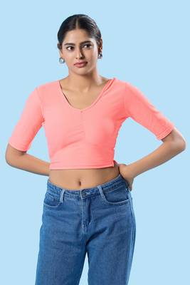 Non Padded Cotton Lycra Round Neck Blouse 1