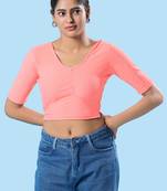 Non Padded Cotton Lycra Round Neck Blouse