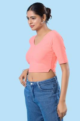 Non Padded Cotton Lycra Round Neck Blouse 4