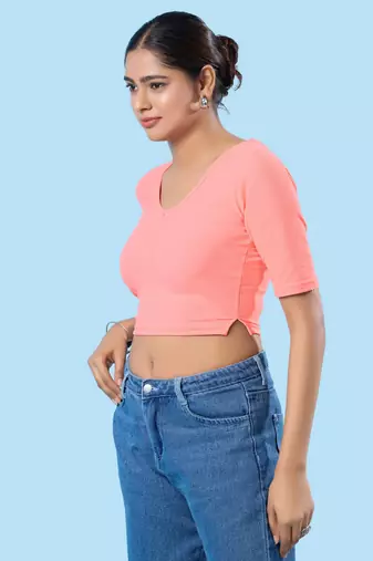 Non Padded Cotton Lycra Round Neck Blouse