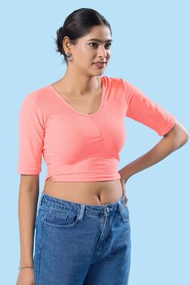 Non Padded Cotton Lycra Round Neck Blouse 5