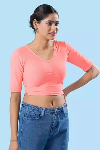 Non Padded Cotton Lycra Round Neck Blouse