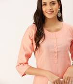 women's calf length round neck peach solid straight kurta