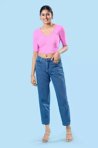 Non Padded Cotton Lycra Round Neck Blouse