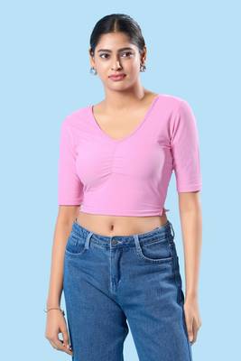 Non Padded Cotton Lycra Round Neck Blouse 1