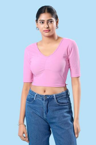 Non Padded Cotton Lycra Round Neck Blouse