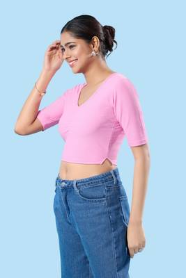 Non Padded Cotton Lycra Round Neck Blouse 4