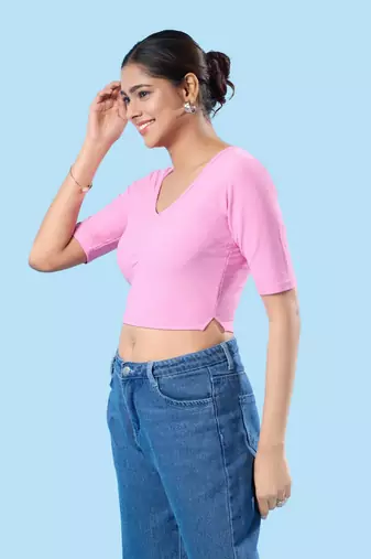 Non Padded Cotton Lycra Round Neck Blouse