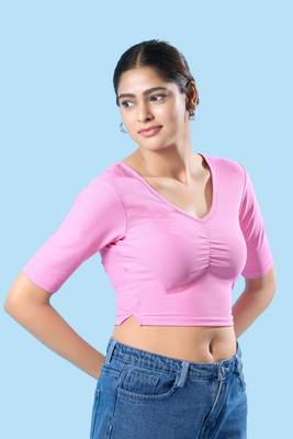 Non Padded Cotton Lycra Round Neck Blouse 5