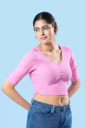 Non Padded Cotton Lycra Round Neck Blouse