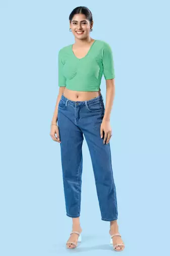 Non Padded Cotton Lycra Round Neck Blouse