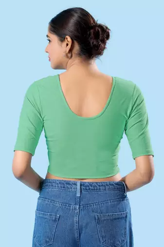 Non Padded Cotton Lycra Round Neck Blouse