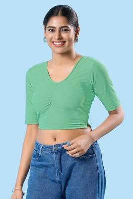 Non Padded Cotton Lycra Round Neck Blouse 1