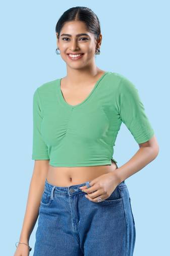 Non Padded Cotton Lycra Round Neck Blouse