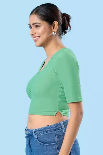 Non Padded Cotton Lycra Round Neck Blouse