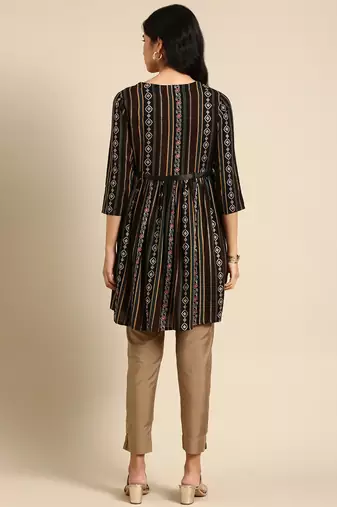 women's knee length round neck multi floral anarkali kurta