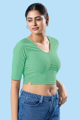 Non Padded Cotton Lycra Round Neck Blouse 5