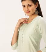 women's calf length round neck sea green solid straight kurta