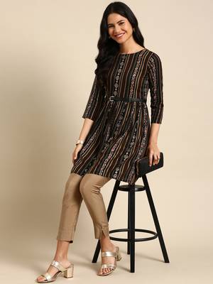 women's knee length round neck multi floral anarkali kurta 5
