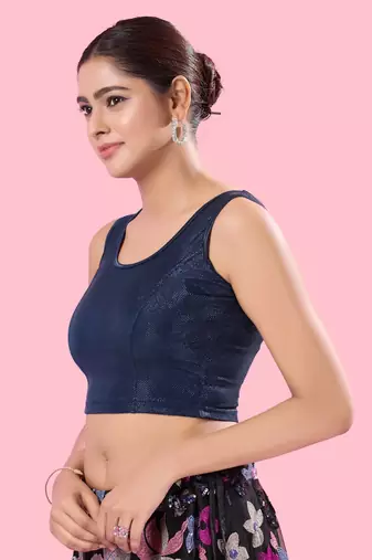 Non Padded Shimmer Round Neck Blouse