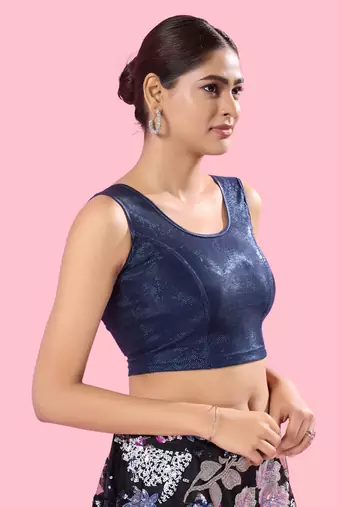 Non Padded Shimmer Round Neck Blouse