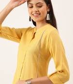 women's calf length mandarin collar mustard solid straight kurta