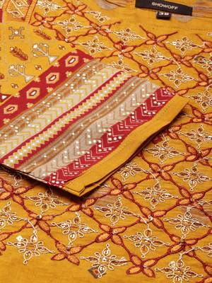 women's calf length round neck mustard embellished straight kurta 4