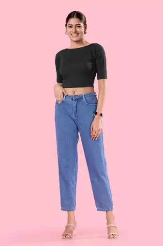 Non Padded Jacquard Round Neck Blouse