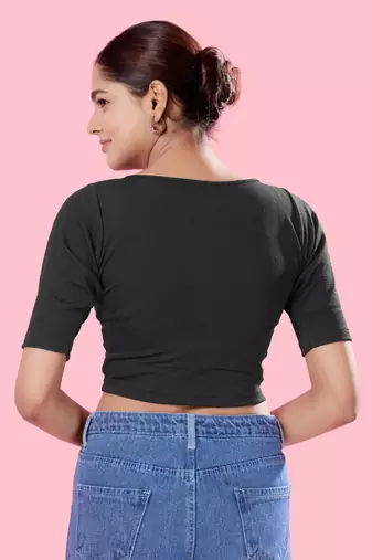 Non Padded Jacquard Round Neck Blouse