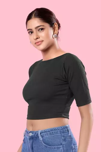 Non Padded Jacquard Round Neck Blouse