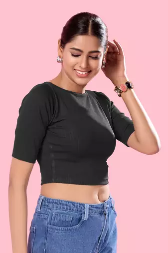 Non Padded Jacquard Round Neck Blouse