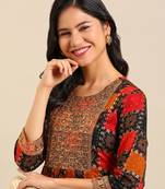 women's calf length round neck multi ethnic motifs anarkali kurta