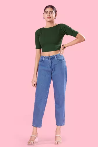 Non Padded Jacquard Round Neck Blouse