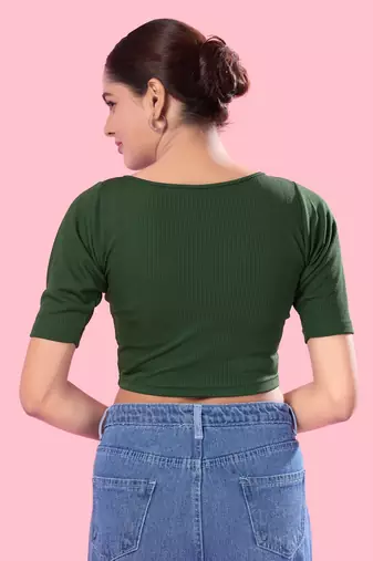 Non Padded Jacquard Round Neck Blouse