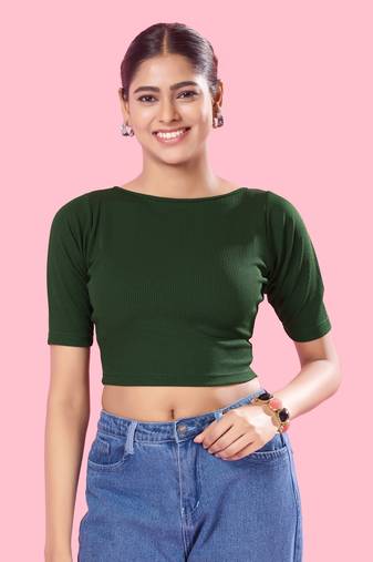 Non Padded Jacquard Round Neck Blouse