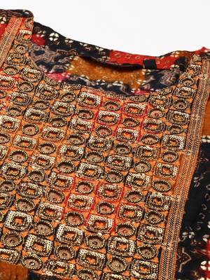 women's calf length round neck multi ethnic motifs anarkali kurta 2