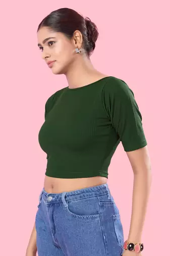 Non Padded Jacquard Round Neck Blouse