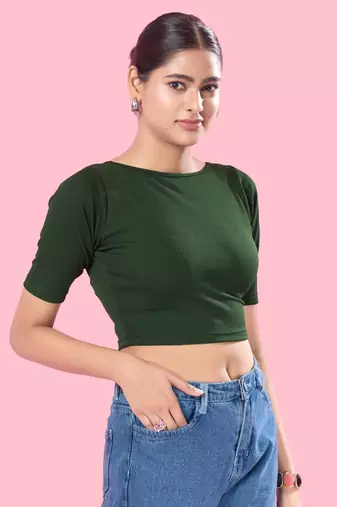 Non Padded Jacquard Round Neck Blouse