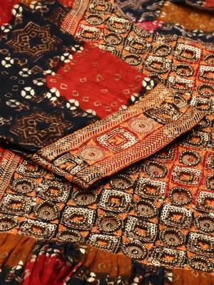 women's calf length round neck multi ethnic motifs anarkali kurta 3