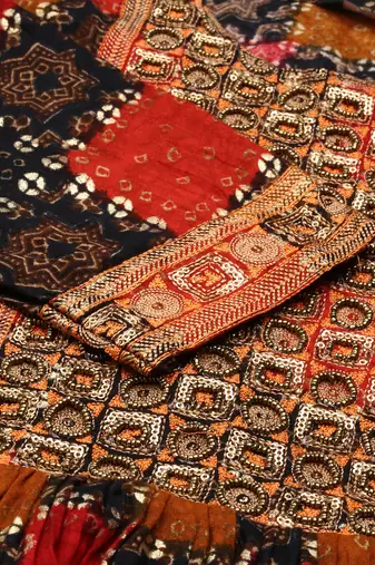 women's calf length round neck multi ethnic motifs anarkali kurta