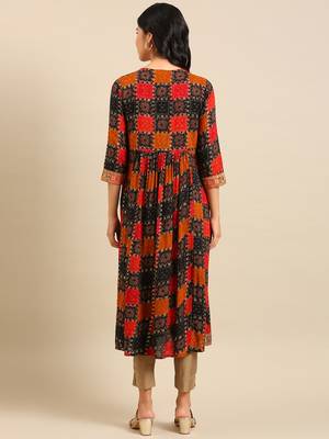 women's calf length round neck multi ethnic motifs anarkali kurta 5