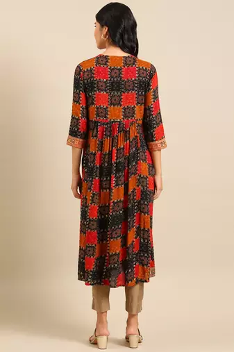 women's calf length round neck multi ethnic motifs anarkali kurta