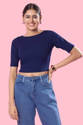 Non Padded Jacquard Round Neck Blouse 1