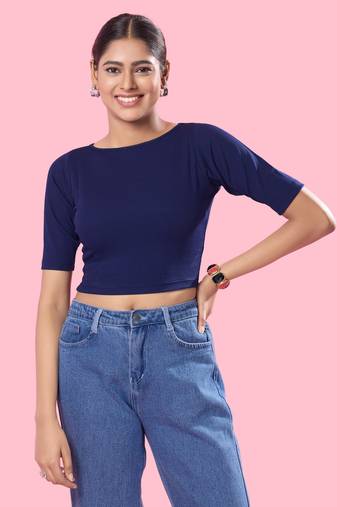 Non Padded Jacquard Round Neck Blouse