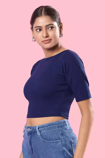 Non Padded Jacquard Round Neck Blouse