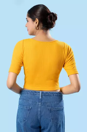 Non Padded Jacquard Round Neck Blouse