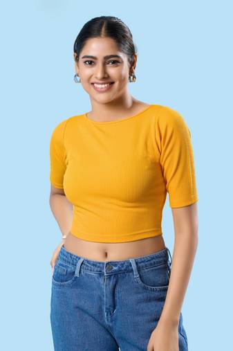 Non Padded Jacquard Round Neck Blouse