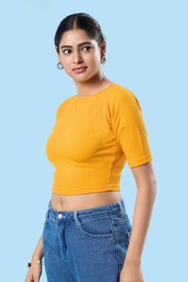 Non Padded Jacquard Round Neck Blouse 4
