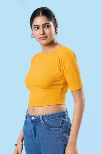 Non Padded Jacquard Round Neck Blouse