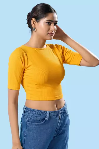 Non Padded Jacquard Round Neck Blouse